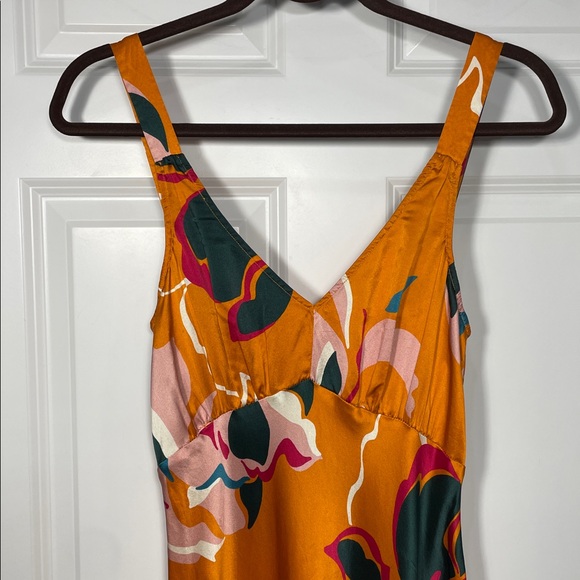Reformation Daytona Silk Dress Medium Sleeveless Orange Floral Midi V Neck - Picture 4 of 16